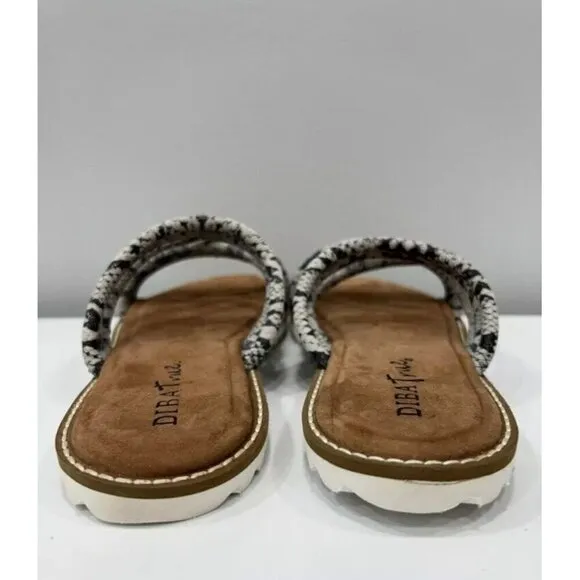 Diba True Cedar Cove Sz 8 Gray Leather Strappy Slide Sandals Snake Print New