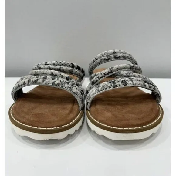 Diba True Cedar Cove Sz 8 Gray Leather Strappy Slide Sandals Snake Print New