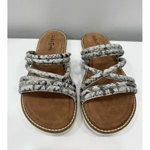 Diba True Cedar Cove Sz 8 Gray Leather Strappy Slide Sandals Snake Print New