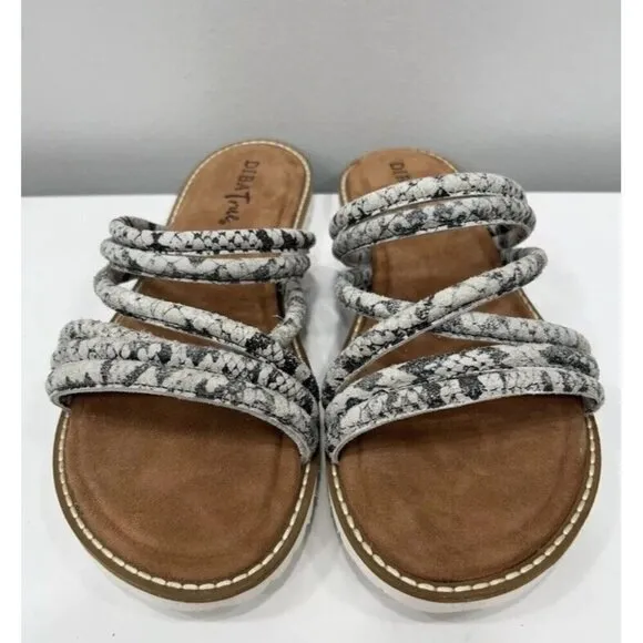 Diba True Cedar Cove Sz 8 Gray Leather Strappy Slide Sandals Snake Print New