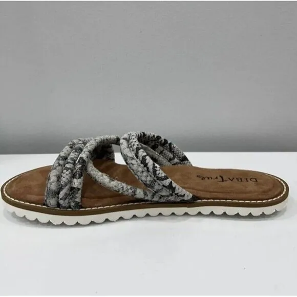Diba True Cedar Cove Sz 8 Gray Leather Strappy Slide Sandals Snake Print New