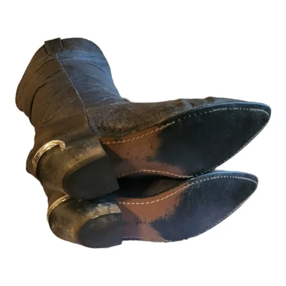 Dingo Gray/Blue Leather Slouch Western Cowgirl Boots  size 8.5/Pigskin Slouchy