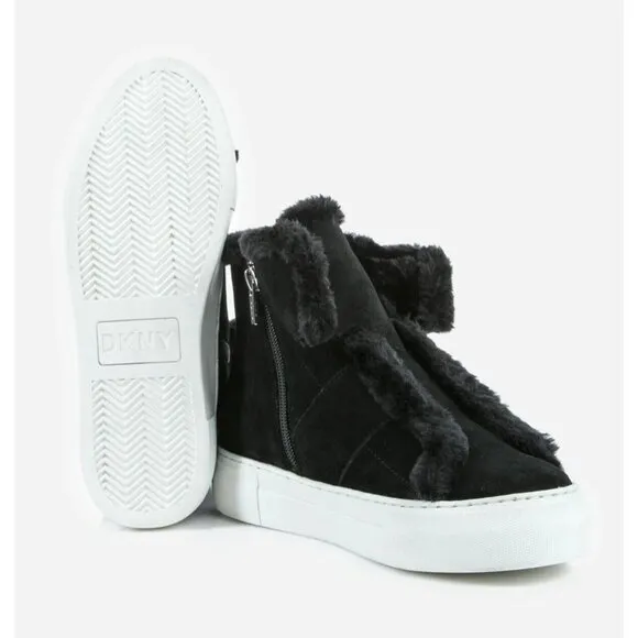 DKNY Women's Suede Mason-High Top Fashion Sneakers K3899353  Black Size 6.5