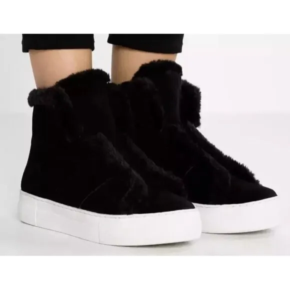 DKNY Women's Suede Mason-High Top Fashion Sneakers K3899353  Black Size 6.5