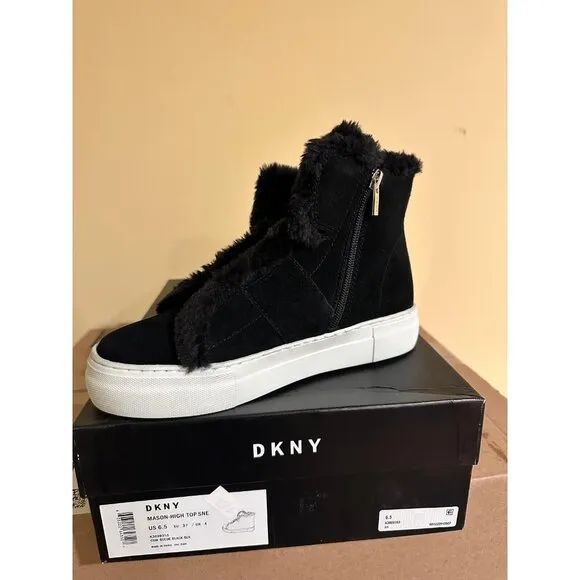 DKNY Women's Suede Mason-High Top Fashion Sneakers K3899353  Black Size 6.5