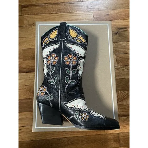 Dolce Vita Women’s Lelou Leather Floral Cowboy Boots Size 8 MSRP $295 Brand New