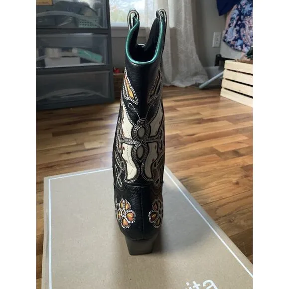 Dolce Vita Women’s Lelou Leather Floral Cowboy Boots Size 8 MSRP $295 Brand New