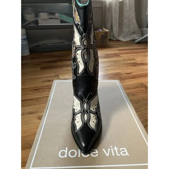 Dolce Vita Women’s Lelou Leather Floral Cowboy Boots Size 8 MSRP $295 Brand New