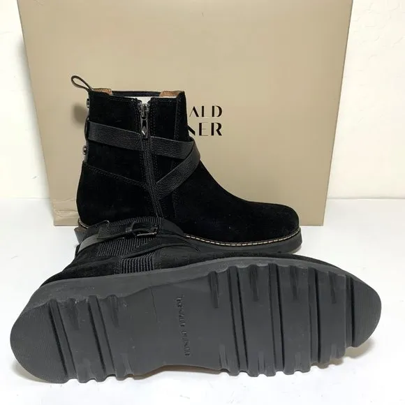 Donald Pliner Captain Boots Suede Buckled Lug Sole Booties Black Size 8 NEW