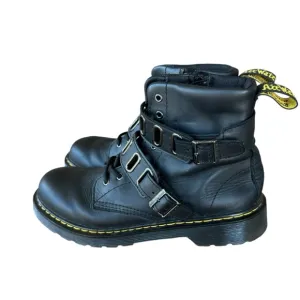 Dr Marten 1460 QUYNN Leather Double Buckle Unisex Black Leather Combo Boots