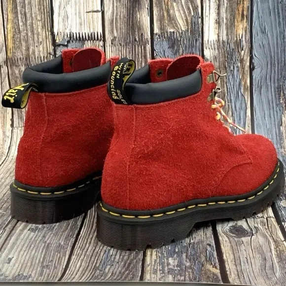 Dr. Martens 939 Ben Suede Padded Collar Lace Up Boots Red Women's Size 8 NEW