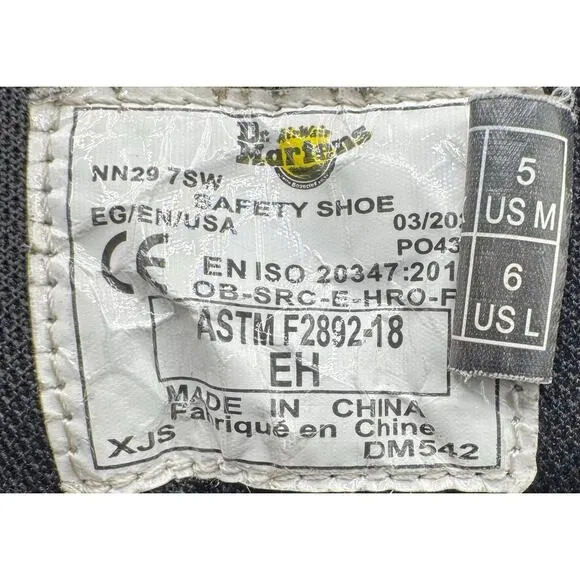 Dr. Martens Amwell Safety Boots Men’s 5 Women’s 6 Black Leather Slip Resistant