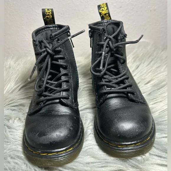 Dr. Martens INFANT 1460 SOFTY T LEATHER LACE UP BOOTS Black Leather Boots Sz 9