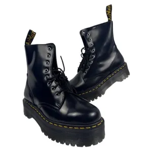 Dr. Martens Jadon Black Leather Platform Boots Side Zip Lace Sz UK 7 EU 41, US 9