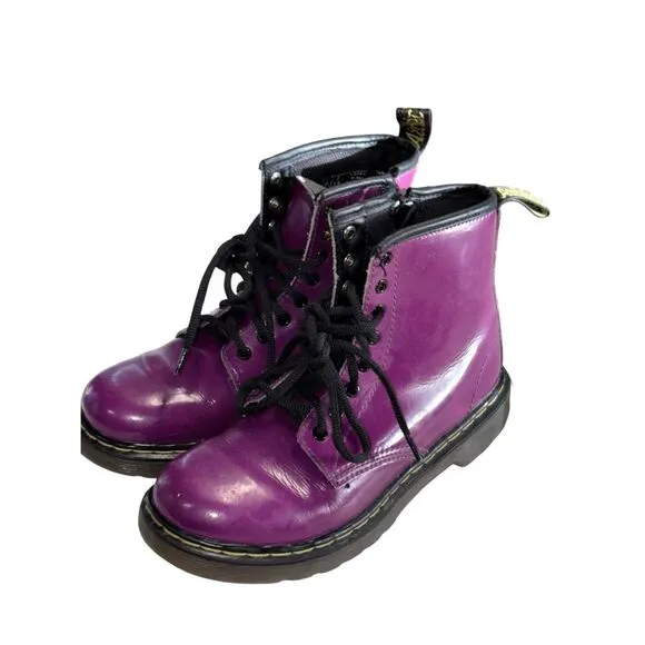 Dr. Martens JUNIOR 1460 Purple Patent Leather Lace Up Boots size 2