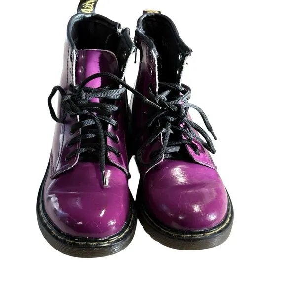 Dr. Martens JUNIOR 1460 Purple Patent Leather Lace Up Boots size 2