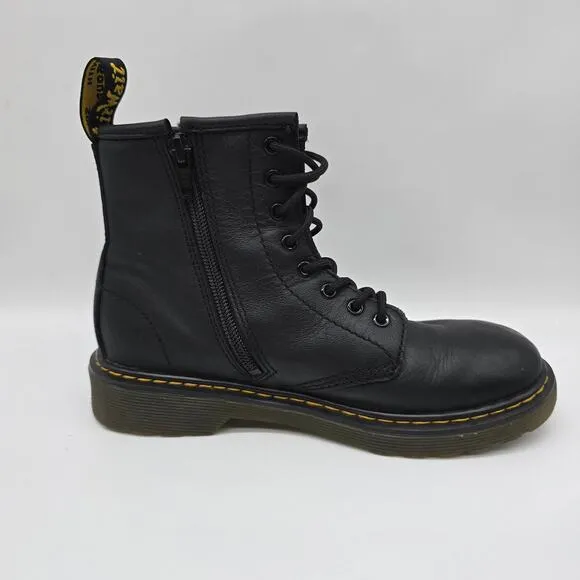 Dr. Martens Kids' Leather Combat Ankle Boots Outdoor Streetwear Black Size 3