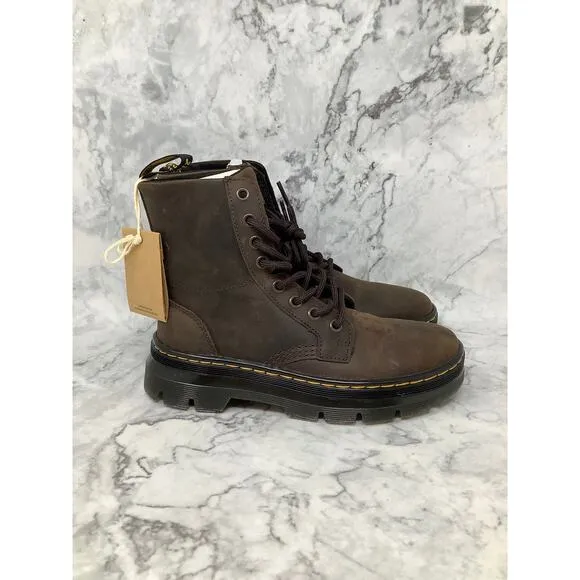Dr. Martens Mens 4 Women's 5 Brown Crazy Horse Combs Leather Boots Lace Up BR8-5