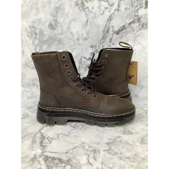Dr. Martens Mens 4 Women's 5 Brown Crazy Horse Combs Leather Boots Lace Up BR8-5