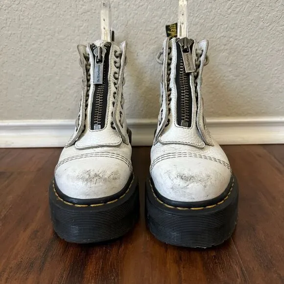DR. MARTENS Sinclair Platform Moto Combat Boots White Leather Zip Up