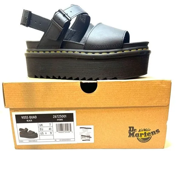 Dr Martens Voss Quad Sandals Womens Sz 9 Black Leather Platform Shoes Chunky Y2K