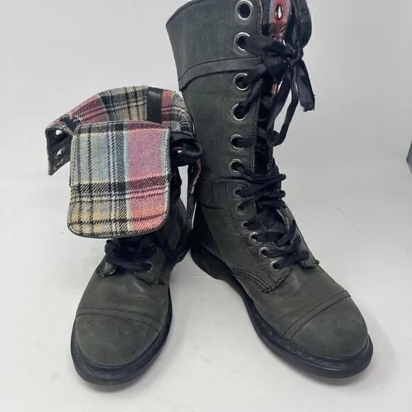 Dr. Martens Women's Triumph 12 Eye Lace Up Dark Green Calf High Boots Size 7