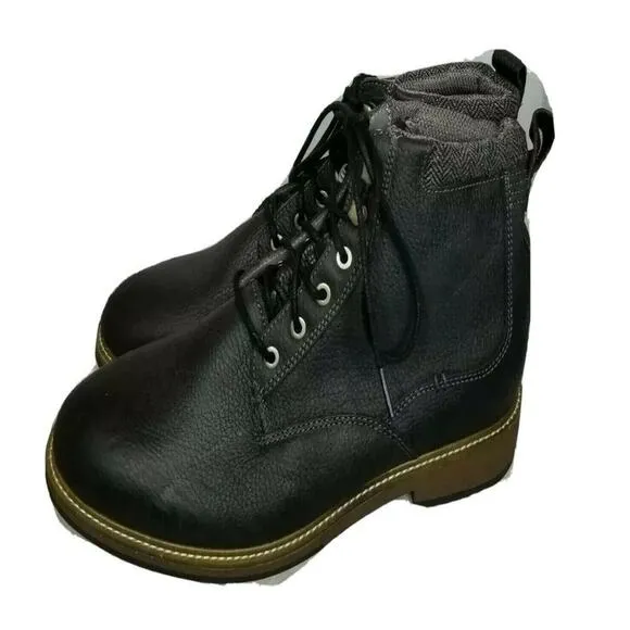 Dr. Scholl's Black Pebbled Leather Laced Up Round Toe Comfort Boots 12 NEW