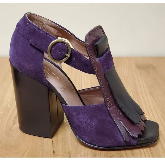 DRIES VAN NOTEN SHOES KILTIE SUEDE LEATHER FRINGE STACKED HEEL SANDALS