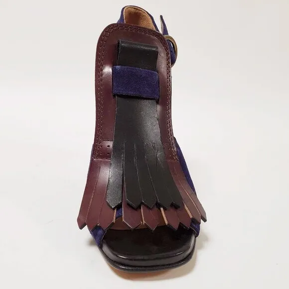 DRIES VAN NOTEN SHOES KILTIE SUEDE LEATHER FRINGE STACKED HEEL SANDALS