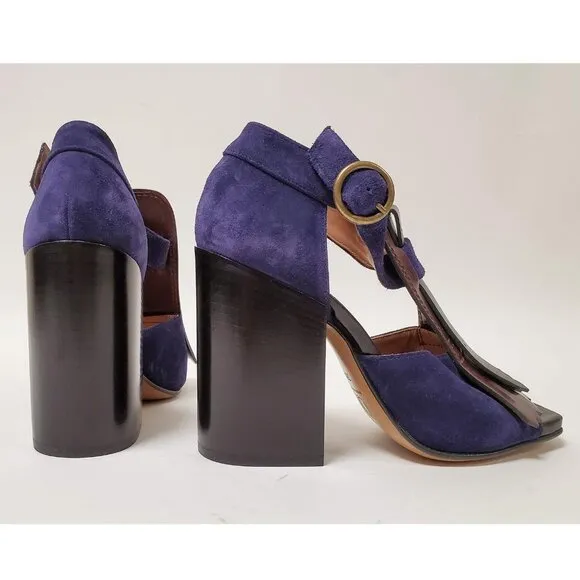 DRIES VAN NOTEN SHOES KILTIE SUEDE LEATHER FRINGE STACKED HEEL SANDALS