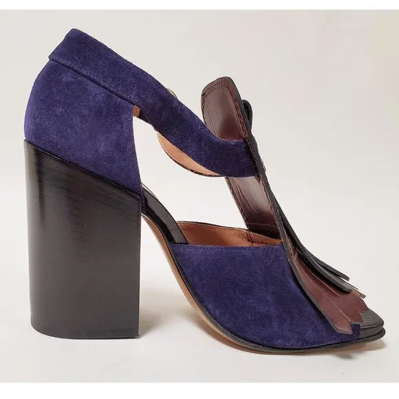 DRIES VAN NOTEN SHOES KILTIE SUEDE LEATHER FRINGE STACKED HEEL SANDALS