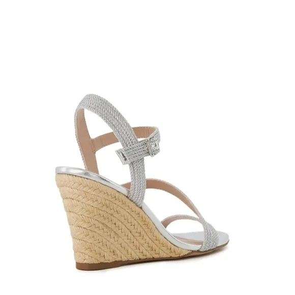 Dune London Women's Silver Kaia Ankle Strappy Wedges Sandals Size 8