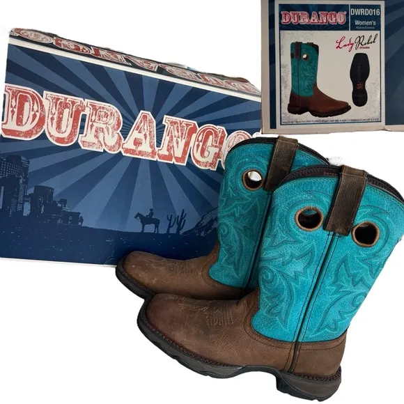 Durango Women’s 6.5M Brown &amp; Turquoise Lady Rebel Western Cowgirl Boots #DWRD016
