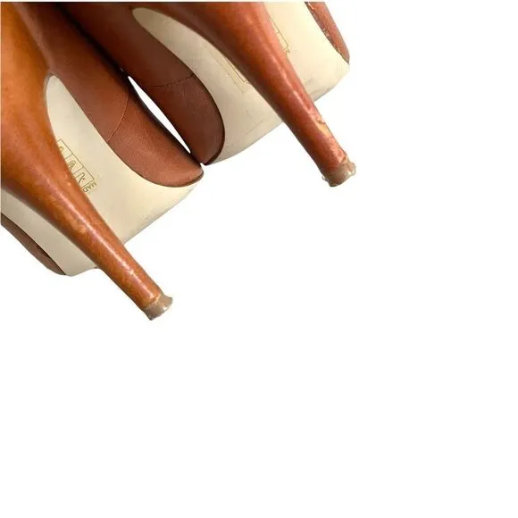DV DOLCE VITA Leather High Heels Pumps Shoes Almond Toe Cognac Brown 9.5