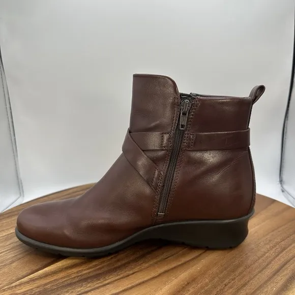 Ecco Abelone Cross Buckle Boots Brown Leather Ankle Comfort Women's 39 US 8-8.5
