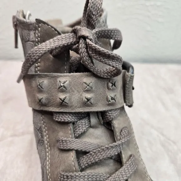 Ecco High Top Sneakers Gray Leather Croc Embossed Casual Lace Up Sporty Shoes