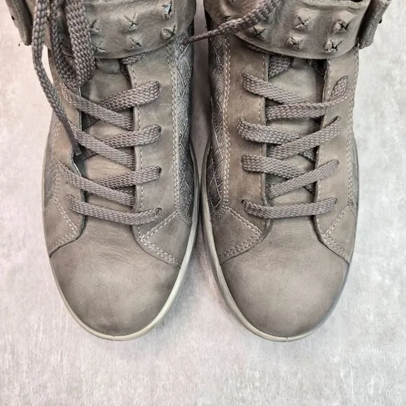 Ecco High Top Sneakers Gray Leather Croc Embossed Casual Lace Up Sporty Shoes