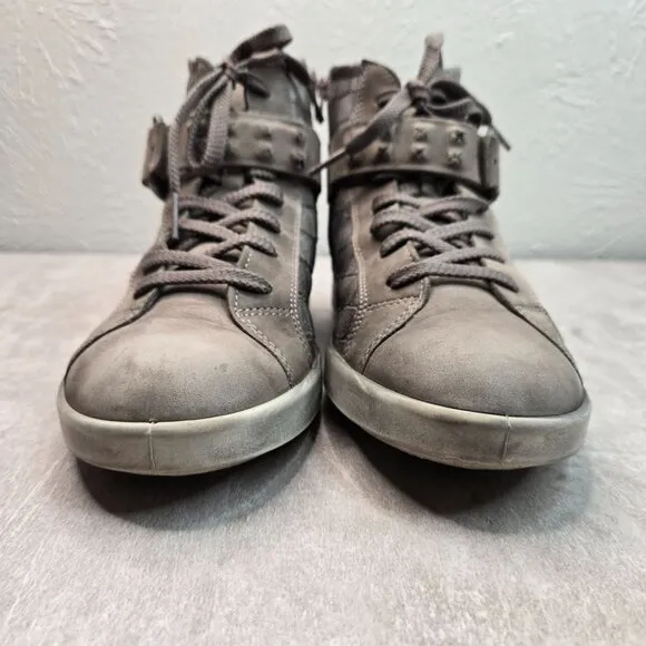 Ecco High Top Sneakers Gray Leather Croc Embossed Casual Lace Up Sporty Shoes