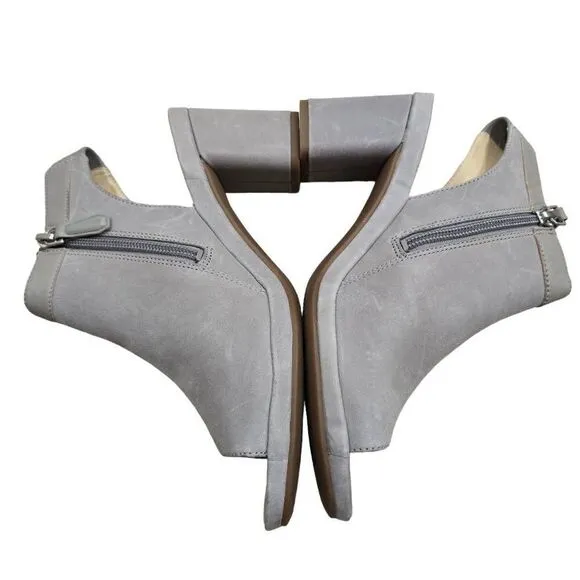 Ecco Sandals Shoes Women's Grey Size 38 Peep Toe Block Mid Heel Back Zipper