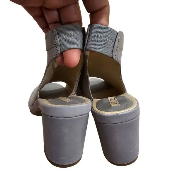 Ecco Sandals Shoes Women's Grey Size 38 Peep Toe Block Mid Heel Back Zipper