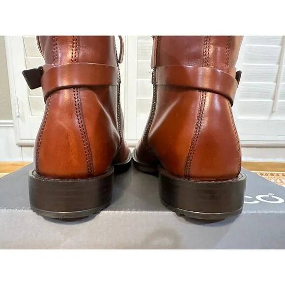 Ecco Sartorelle 25 Hydromax Mid Cut Buckle Boot Cognac Leather Sz 6/6.5 US NWOB