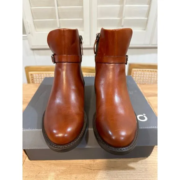 Ecco Sartorelle 25 Hydromax Mid Cut Buckle Boot Cognac Leather Sz 6/6.5 US NWOB