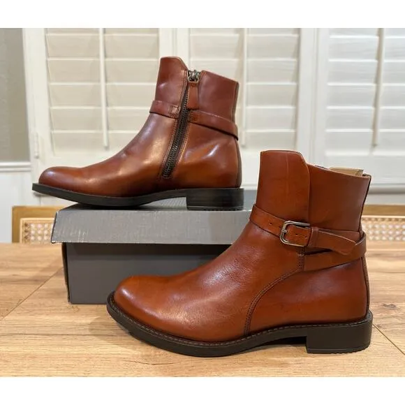 Ecco Sartorelle 25 Hydromax Mid Cut Buckle Boot Cognac Leather Sz 6/6.5 US NWOB