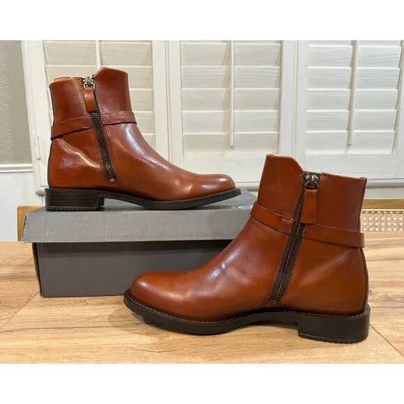 Ecco Sartorelle 25 Hydromax Mid Cut Buckle Boot Cognac Leather Sz 6/6.5 US NWOB