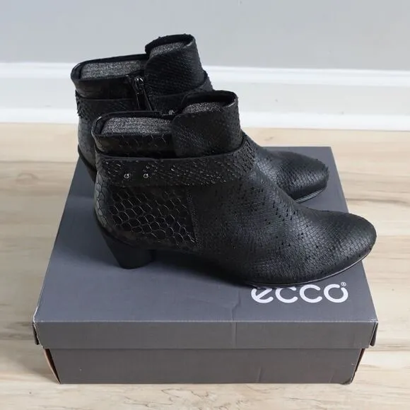ECCO WOMEN'S EU 40 9 9.5 US BOOTS BOOTIES SCULPTURED 45 BLACK BUFFED SILVER NEW