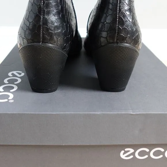 ECCO WOMEN'S EU 40 9 9.5 US BOOTS BOOTIES SCULPTURED 45 BLACK BUFFED SILVER NEW