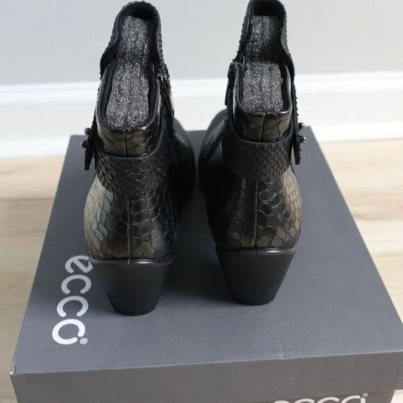 ECCO WOMEN'S EU 40 9 9.5 US BOOTS BOOTIES SCULPTURED 45 BLACK BUFFED SILVER NEW