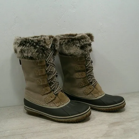 Eddie Bauer Women's Hunt Pac Deluxe Faux Fur Cuff Lace up Snow Boots Size 6.5