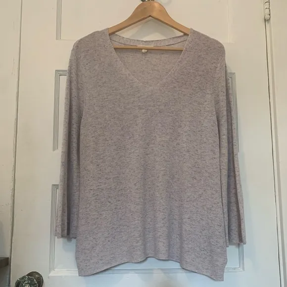 Eileen Fisher 100% Organic Cotton Light Purple Bell Sleeve Sweater Size Small