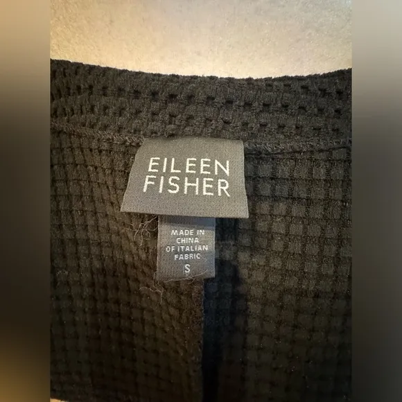 Eileen Fisher 2 Piece Knit Jet Black Waffle Knit Top Skirt suit Set Small Italy